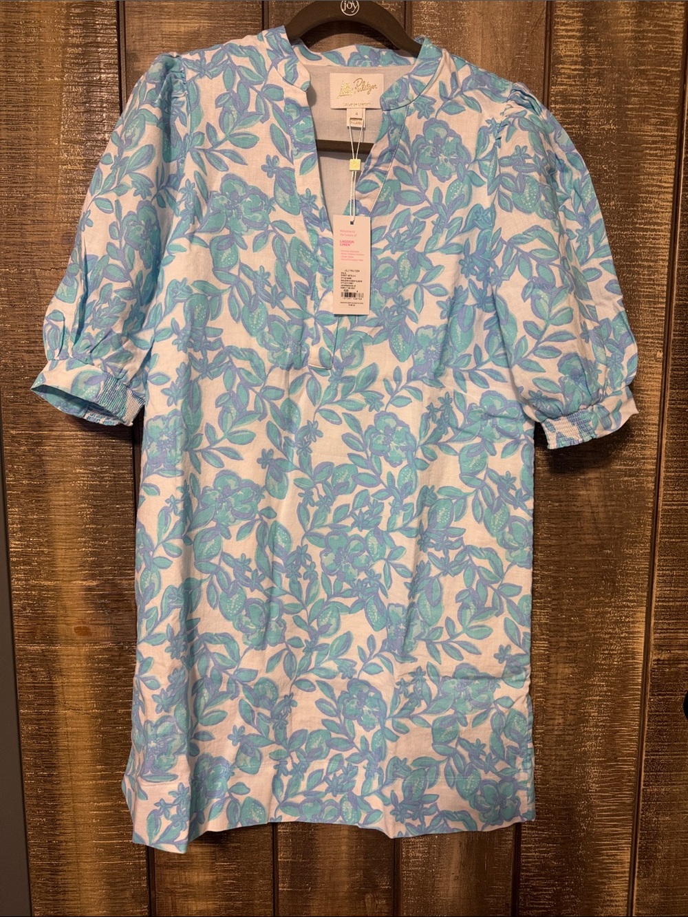 Lilly Pulitzer lagoon linen elbow sleeve dress